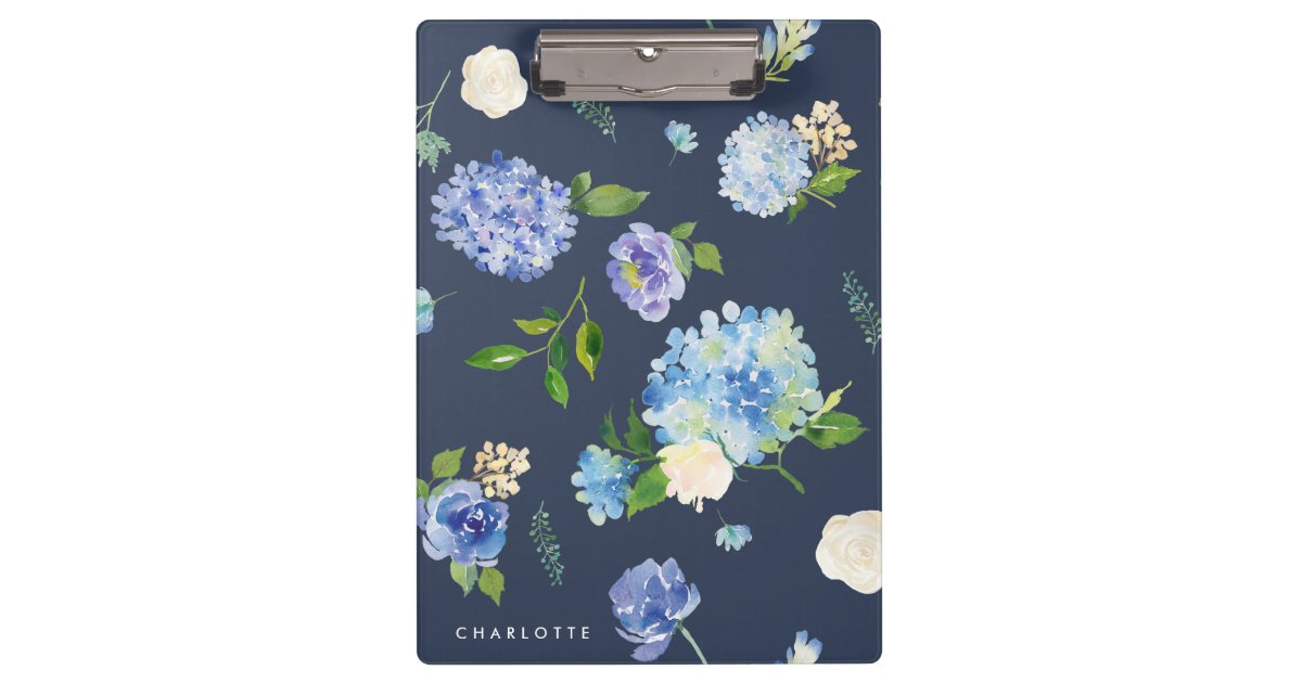 Watercolor Blue & Purple Hydrangeas Personalized Clipboard | Zazzle