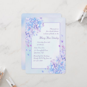 Watercolor Blue Purple Lilac Flower Bridal Shower Invitation