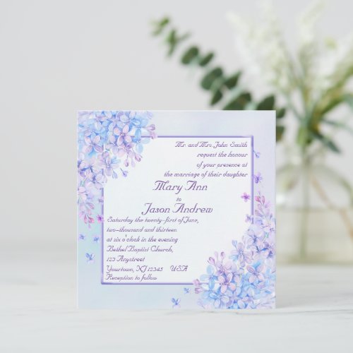 Watercolor Blue Purple Lilac Flower Invite Card