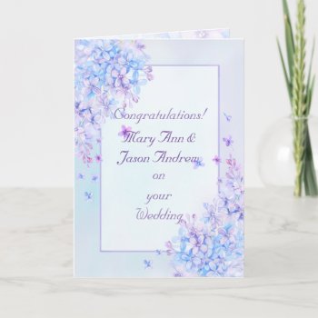 Watercolor Blue Purple Lilac Flower Wedding Card by CreativeCardDesign at Zazzle