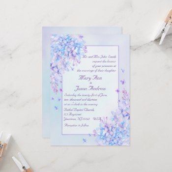 Watercolor Blue Purple Lilac Flower Wedding Invite by Digitalbcon at Zazzle