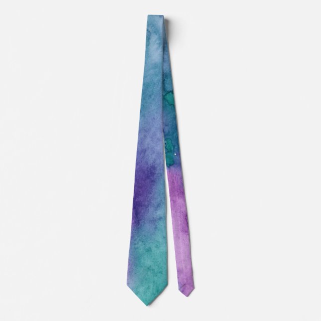 Watercolor Blue Purple Neck Tie (Front)