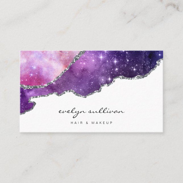 watercolor blue purple pink agate business card (Front)