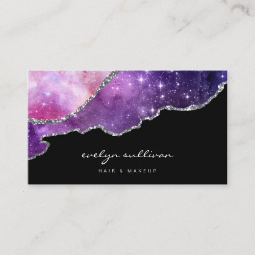 watercolor blue purple pink agate on black business card