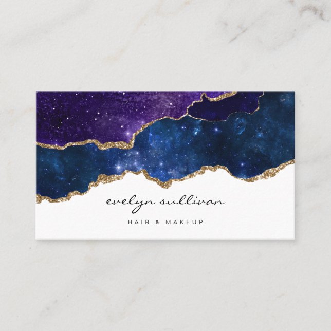 watercolor blue purple sky agate business card (Front)