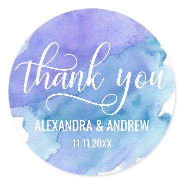 Watercolor Blue Purple Wedding Thank You Classic Round Sticker Watercolor Blue Purple Wedding Thank You Classic Round Sticker