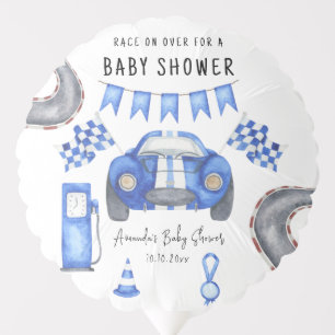 Watercolor Blue Race Car Baby Shower Balloon