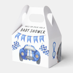 Watercolor Blue Race Car Baby Shower  Favor Boxes
