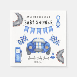 Watercolor Blue Race Car Baby Shower Napkins