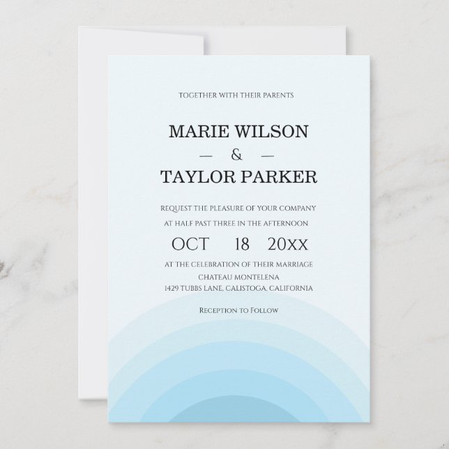 Watercolor blue Rainbow wedding Invitation (Front)