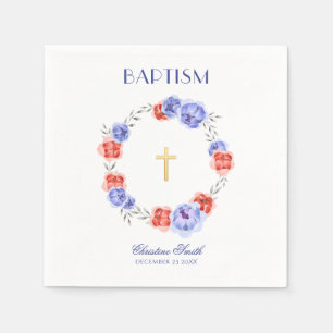 Watercolor Blue & Red Floral Wreath Napkins