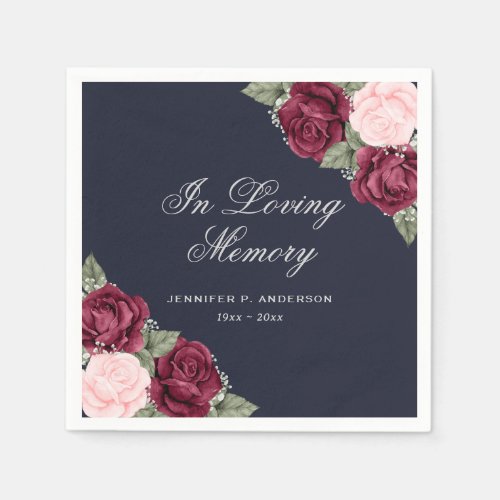 Watercolor Blue Red Pink Floral Funeral Memorial Napkins