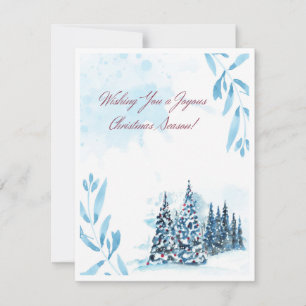 Watercolor blue red white Christmas Holiday Card