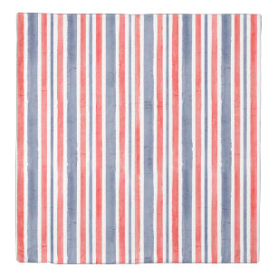 Watercolor Blue Red White Stripes, USA Style Duvet Cover