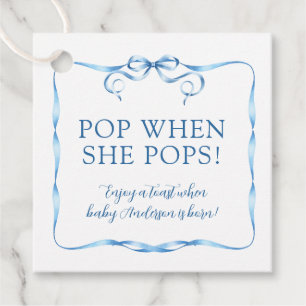 Watercolor Blue Ribbon Pop When She Pops Favor Tags