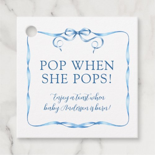 Watercolor Blue Ribbon Pop When She Pops Favor Tags