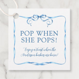Watercolor Blue Ribbon Pop When She Pops Favor Tags