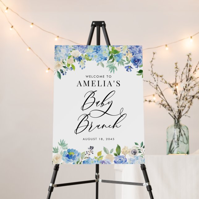 Watercolor Blue Rose and Hydrangea Baby Brunch Foam Board (In Situ (Stand))