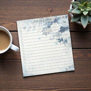 Watercolor Blue Rose To Do List Pretty Floral Notepad