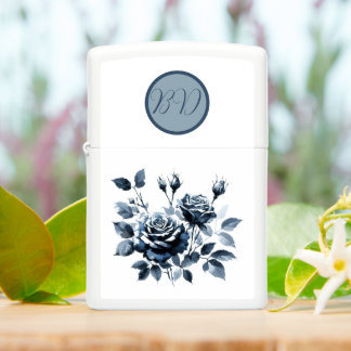 Watercolor Blue Roses And Monogram Zippo Lighter