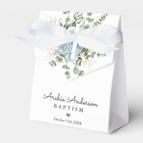 Watercolor Blue Roses Baptism Christening  Favor Boxes