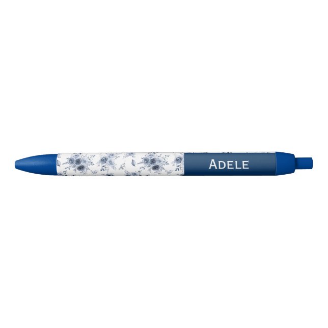 Watercolor Blue Roses Custom Name  Pen (Front)