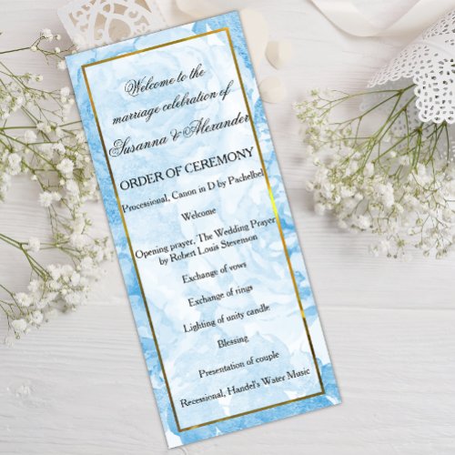 Watercolor Blue Roses Floral Wedding Program