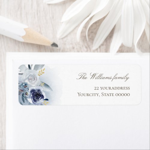 watercolor blue roses label