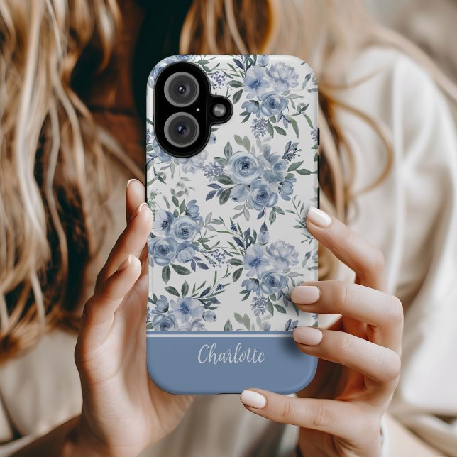 Watercolor Blue Roses MagSafe Tough Case-Mate iPhone Case (Charlotte blue roses phone case)