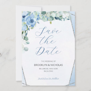 Watercolor Blue Roses Save The Date