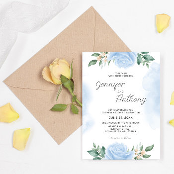 Watercolor Blue Roses Wedding Invitation by gogaonzazzle at Zazzle
