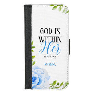 Watercolor Blue Roses with Leaves Girly Faith iPhone 8/7 Wallet Case