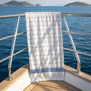 Watercolor Blue Sailing Boat  Beach Towel
