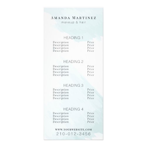 Watercolor Blue Salon Price List Service Menu