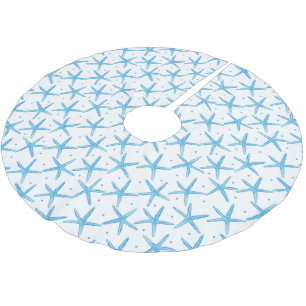 Watercolor Blue Sea Stars Pattern Brushed Polyester Tree Skirt