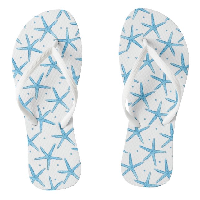 Watercolor Blue Sea Stars Pattern Flip Flops (Footbed)