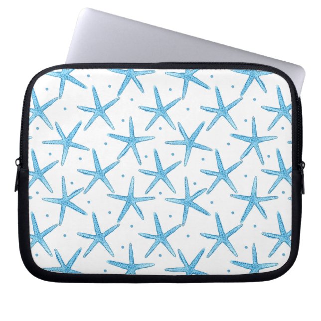 Watercolor Blue Sea Stars Pattern Laptop Sleeve (Front)