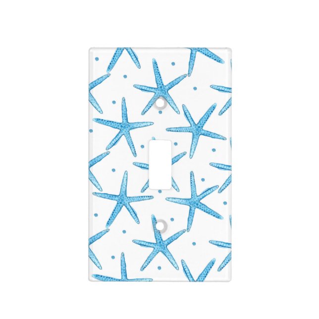 Watercolor Blue Sea Stars Pattern Light Switch Cover (Front)