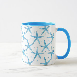 Watercolor Blue Sea Stars Pattern Mug