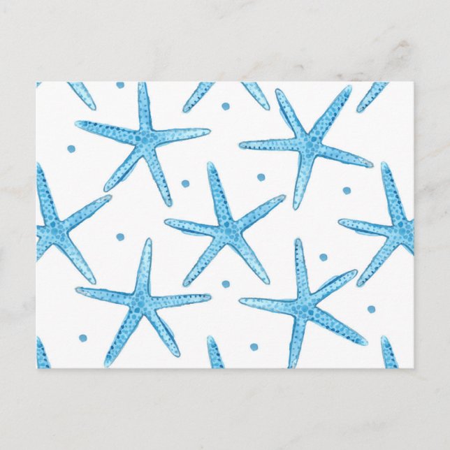 Watercolor Blue Sea Stars Pattern Postcard (Front)