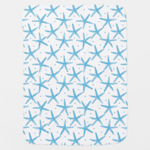 Watercolor Blue Sea Stars Pattern Receiving Blanket