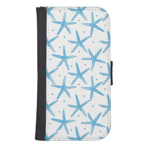 Watercolor Blue Sea Stars Pattern Samsung S4 Wallet Case