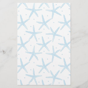 Watercolor Blue Sea Stars Pattern Stationery
