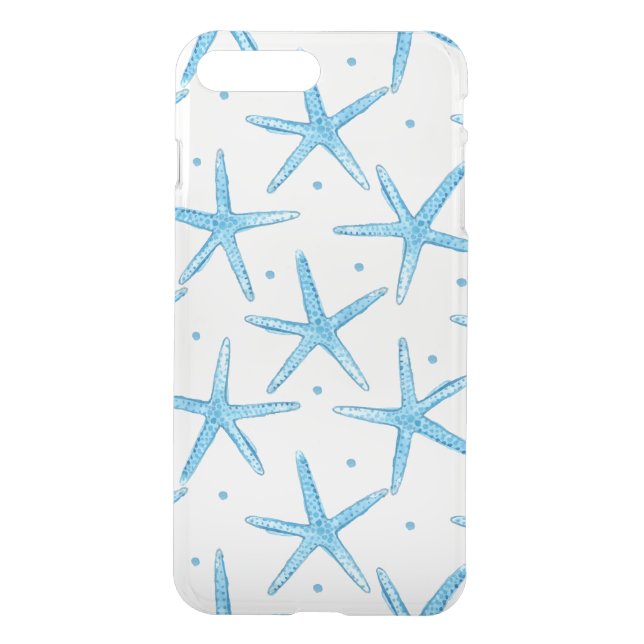 Watercolor Blue Sea Stars Pattern Uncommon iPhone Case (Back)
