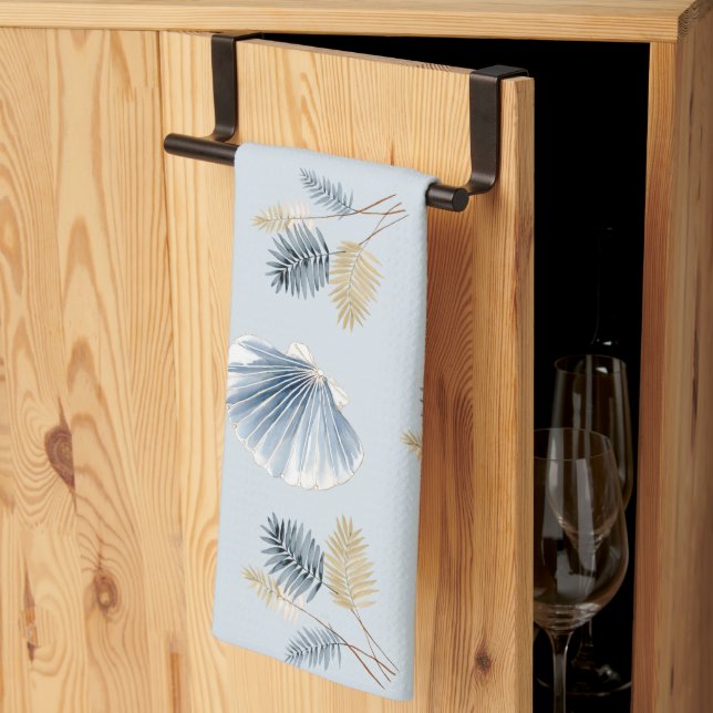 Watercolor Blue Seashell Coastal  Kitchen Towel (Thirds Fold)