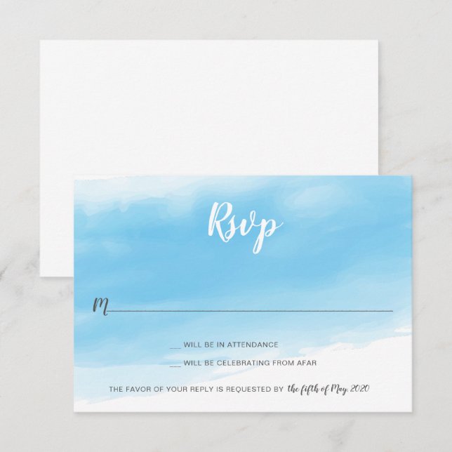 Watercolor Blue Seaside Wedding RSVP Card (Front/Back)
