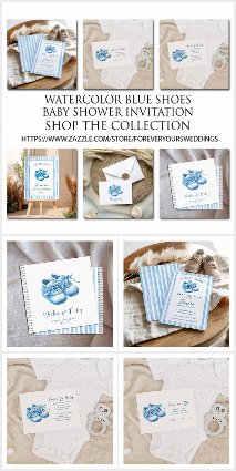 Watercolor Blue Shoes Baby Shower