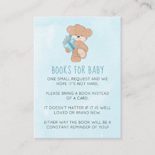 Watercolor Blue Simple Teddy Bear Baby Shower Enclosure Card