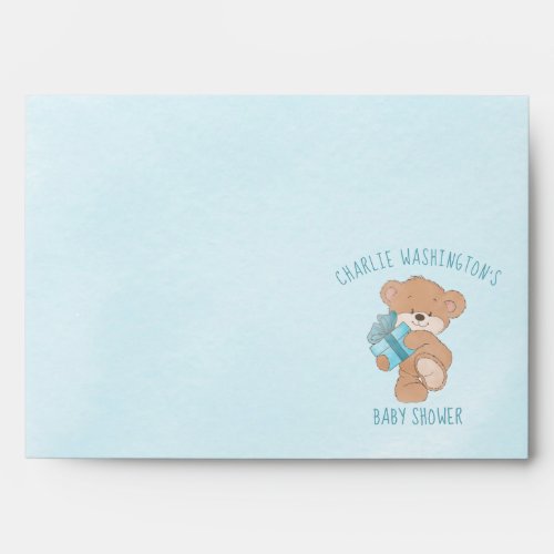 Watercolor Blue Simple Teddy Bear Baby Shower Envelope