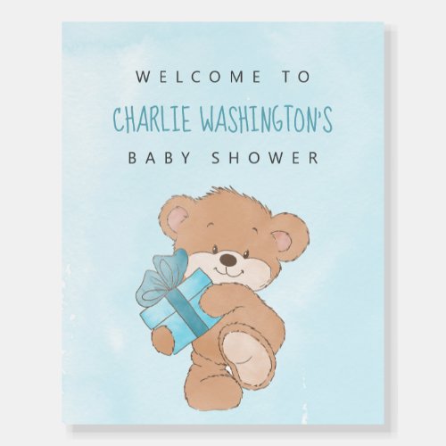 Watercolor Blue Simple Teddy Bear Baby Shower Foam Board